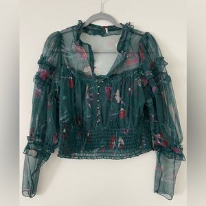 Free People Mesh Green Blouse